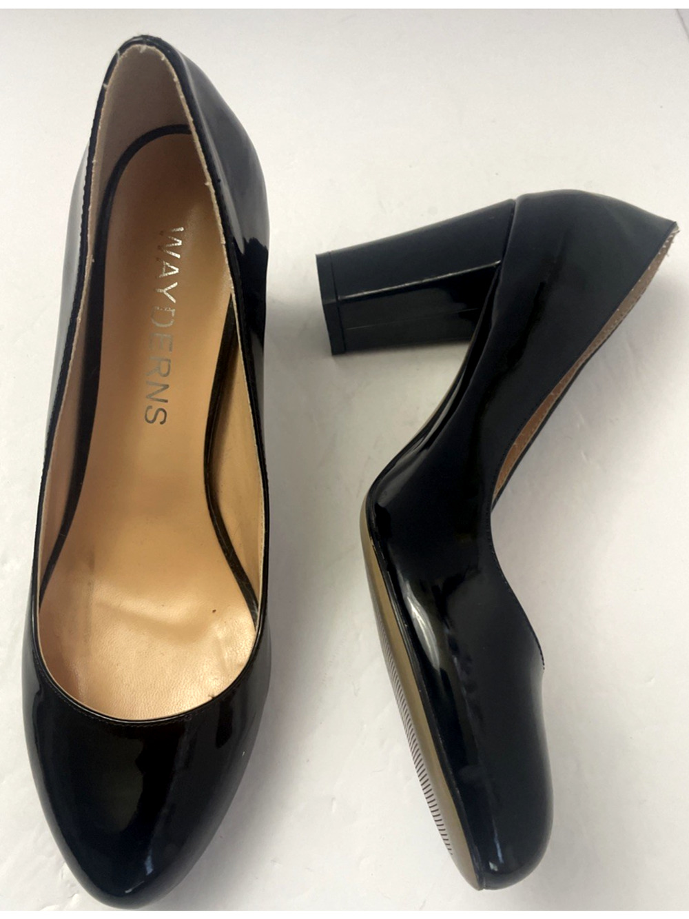 Wayderns Black Party Round Toe Women’s Shoes Size 9 Chunky Block Heels Slip On